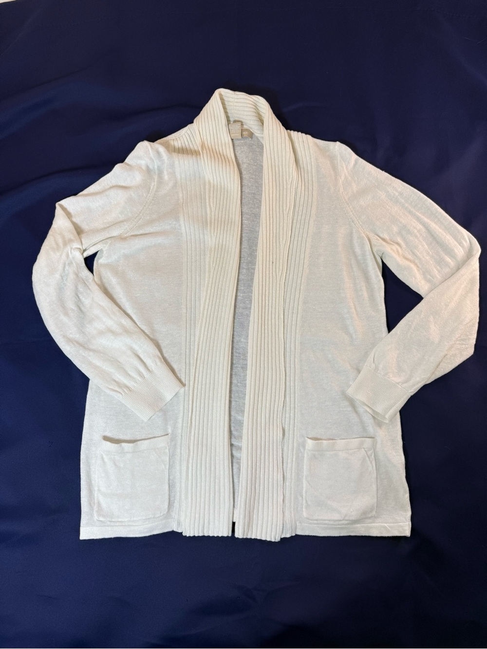 Banana Republic Ivory Open-Front Ribbed Lightweight Shawl Collar Cardigan